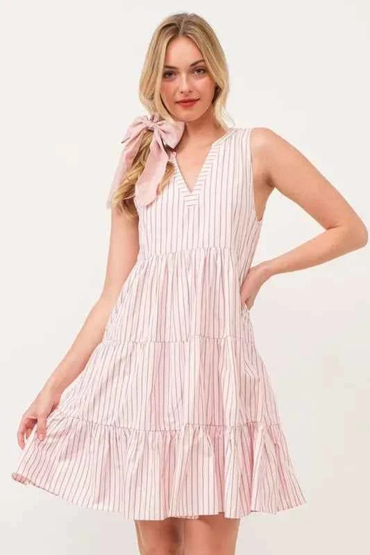 Lime 'N' Chili Striped Sleeveless V-Neck Tiered Dress 8a09cf329f2a48b1807a30474ba729f1-Max-Origin