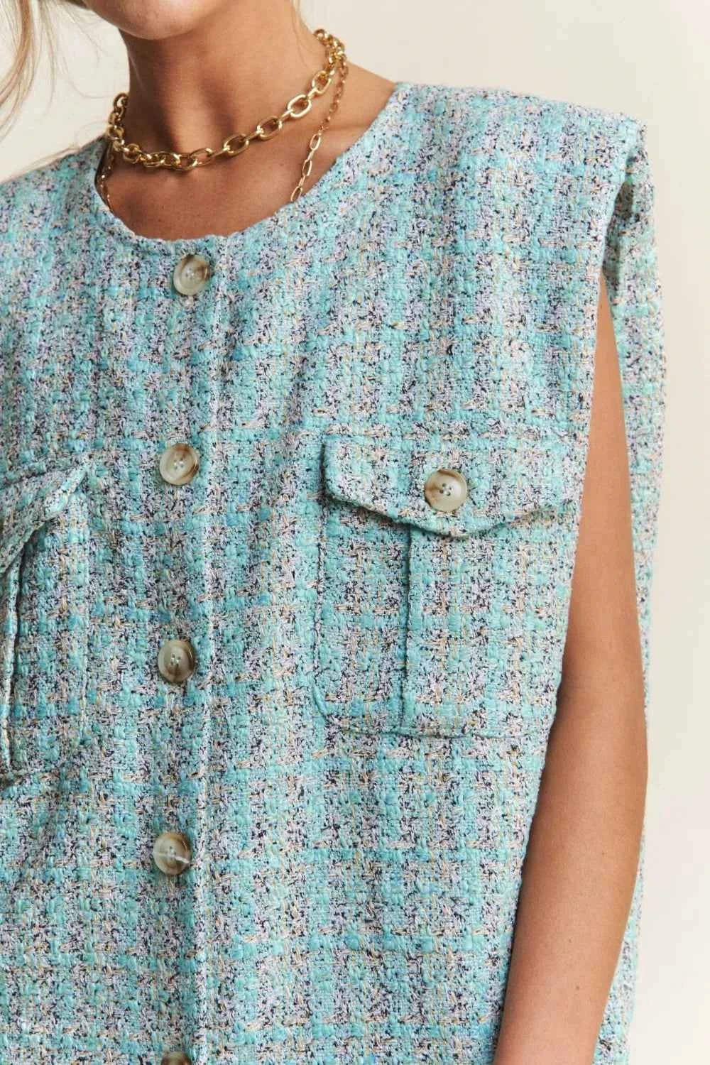 J.NNA Frayed Tweed Padded Shoulder Vest 8a116de2-4b03-4022-b1f9-872811b05bc5-Max