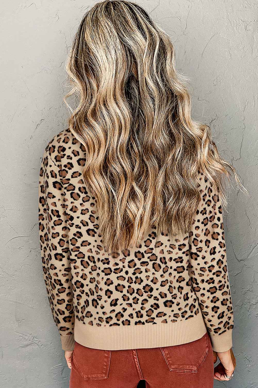 Khaki Leopard Print Dolman Sleeve Sweater 8a16a84954cb8354