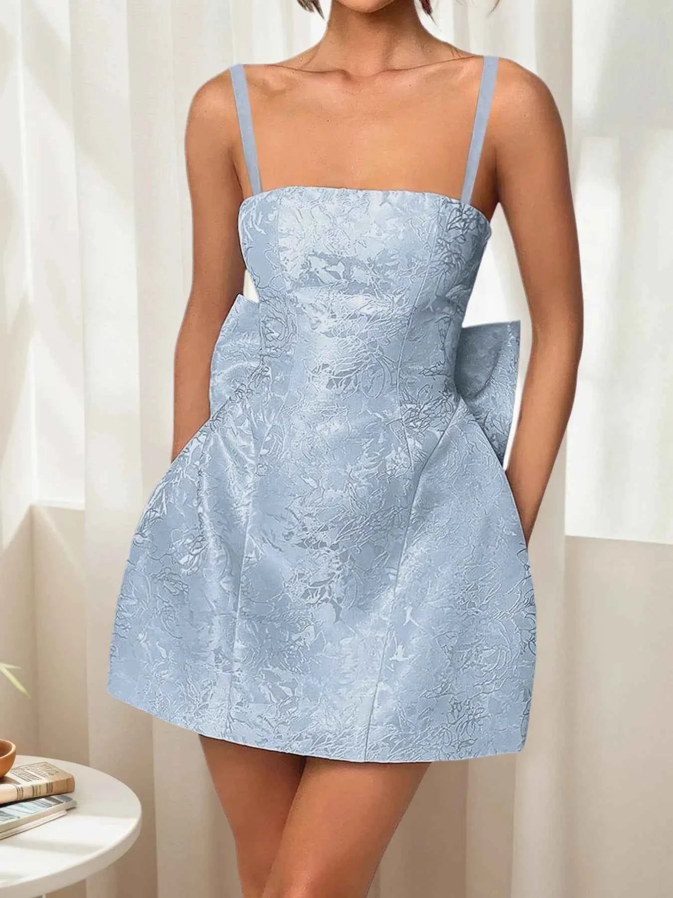 Lace Up Back Mini Dress with Bow Detail 8a17f533-b71b-4b92-9146-faa58cea4911-Max-Origin