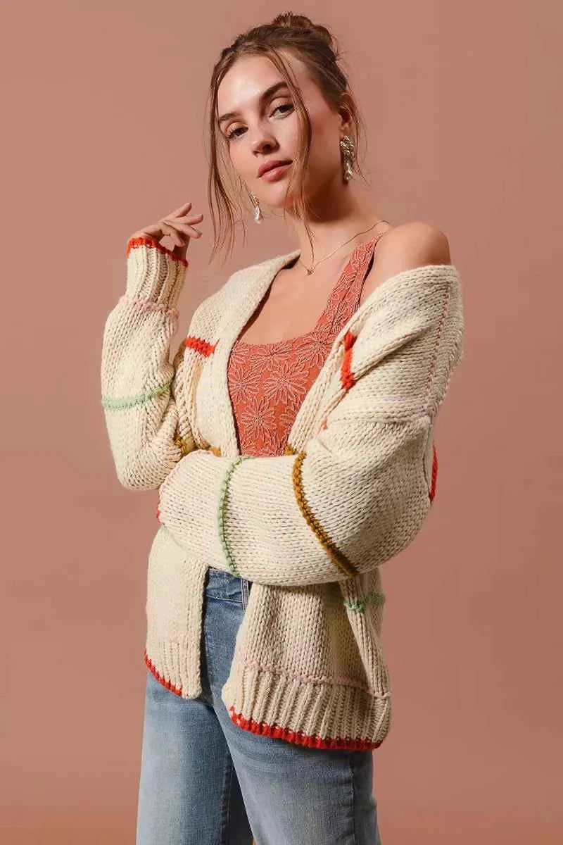 SO ME Loose Fit Multi Stripe Open Front Cardigan 8a19cfec97644d1ea5369870054d2381-Max-Origin