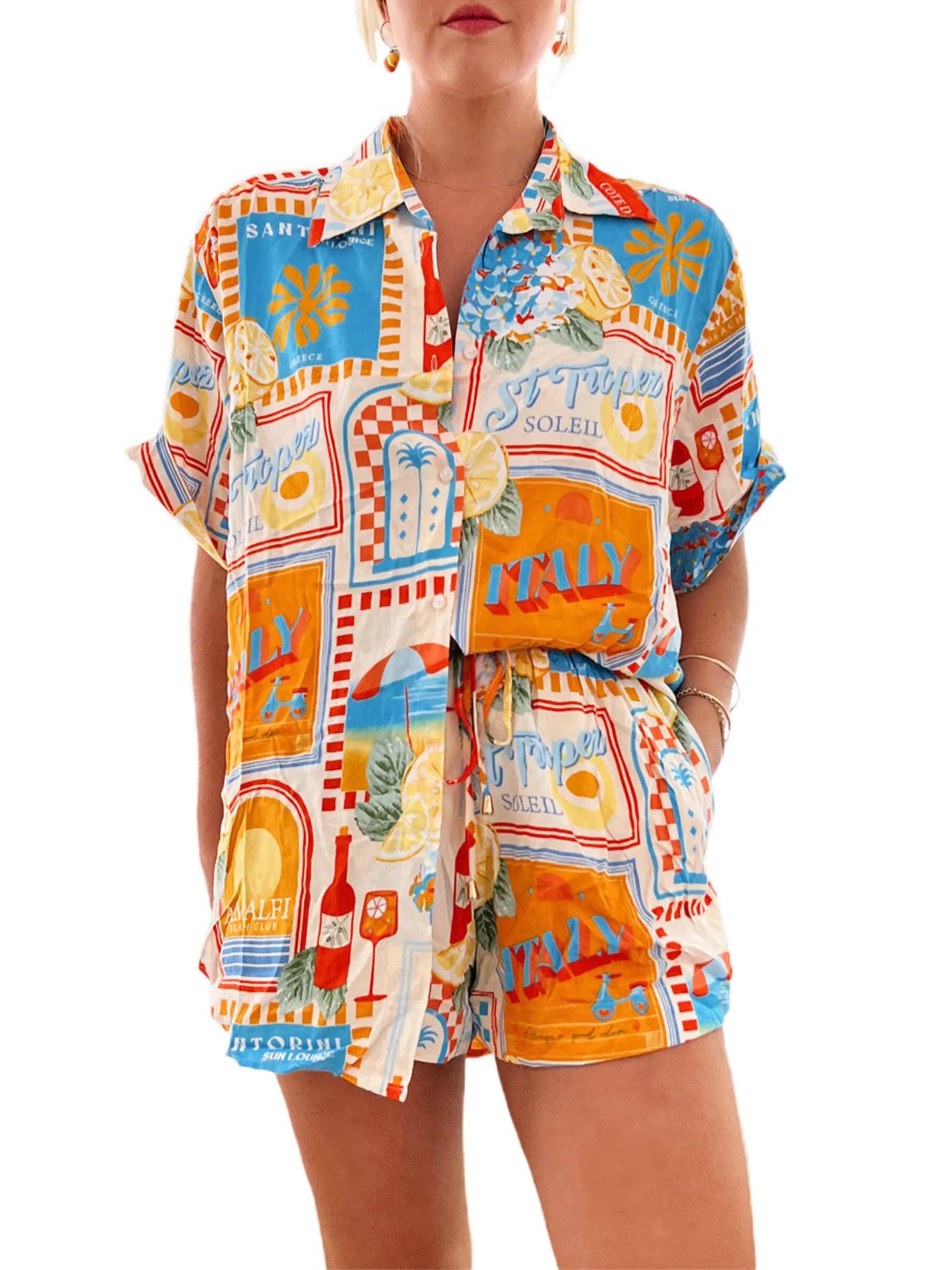 Printed Button Up Shirt and Shorts Set Tangerine 8a2a92ed16764e55b623a4ac7b1c5e6f-Max-Origin