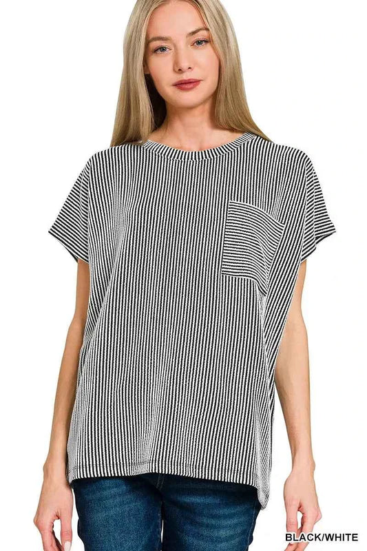 Raised Rib Front Pocket Boxy Top BLACK WHITE 8a300752d36843c7931207f0a8b6d50b-Max-Origin