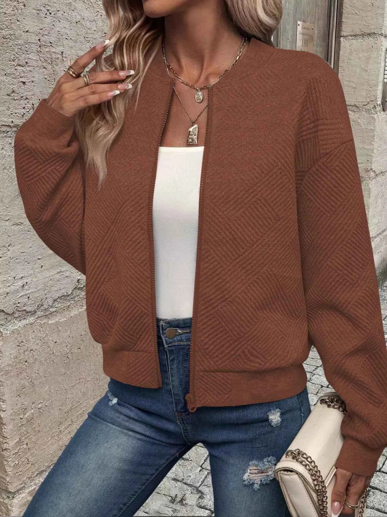 Texture Zip-Up Bomber Jacket 8a3037b99ee84953a279b568160d6dbd-Max-Origin