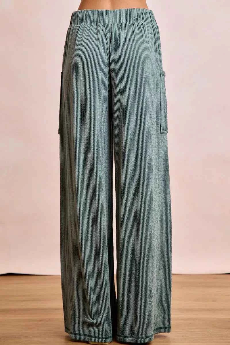 BiBi Two Tone Cord Rib Contrast Stitching V-Neck Top and Pants Set 8a307d133f544d1b86486c86c215222a-Max-Origin