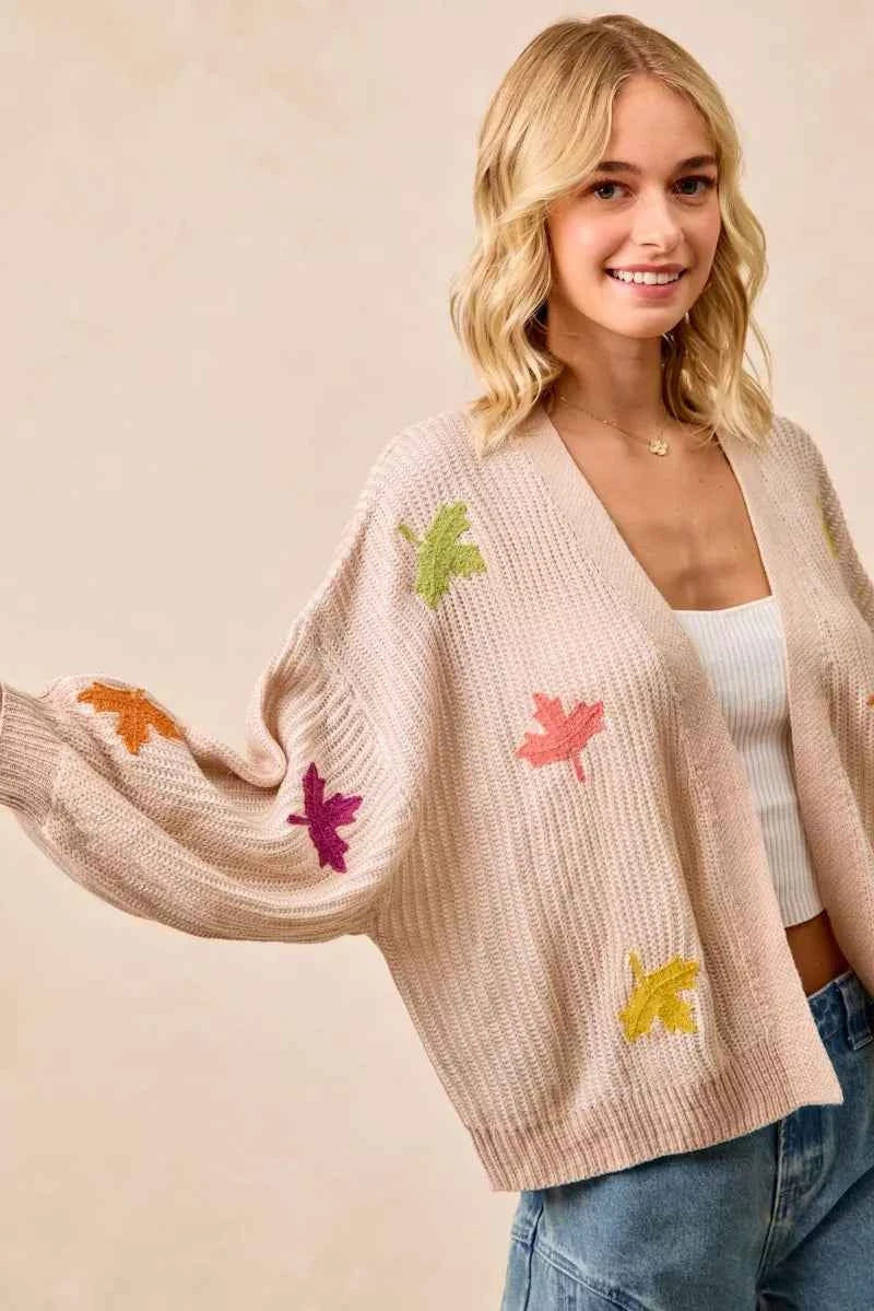 BiBi Two Tone Knit Cardigan with Leaf Patches 8a30be56f7ea40c9953a1c243446d866-Max-Origin