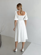 Twisted Front Puff Sleeve Midi Dress 8a36d850a44347d8a20a44f772003b22-Max