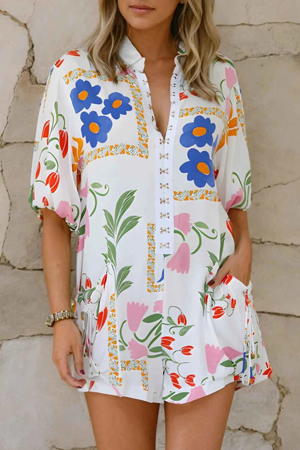 Pocketed Printed Half Sleeve Romper Floral 8a375526-1371-462e-8146-b70b6e8455f2-Max