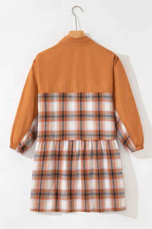 Plaid Patchwork Pocketed Ruffle Hem Shirt Dress 8a37e6be-ebee-4199-9a1f-9b25626f4fce