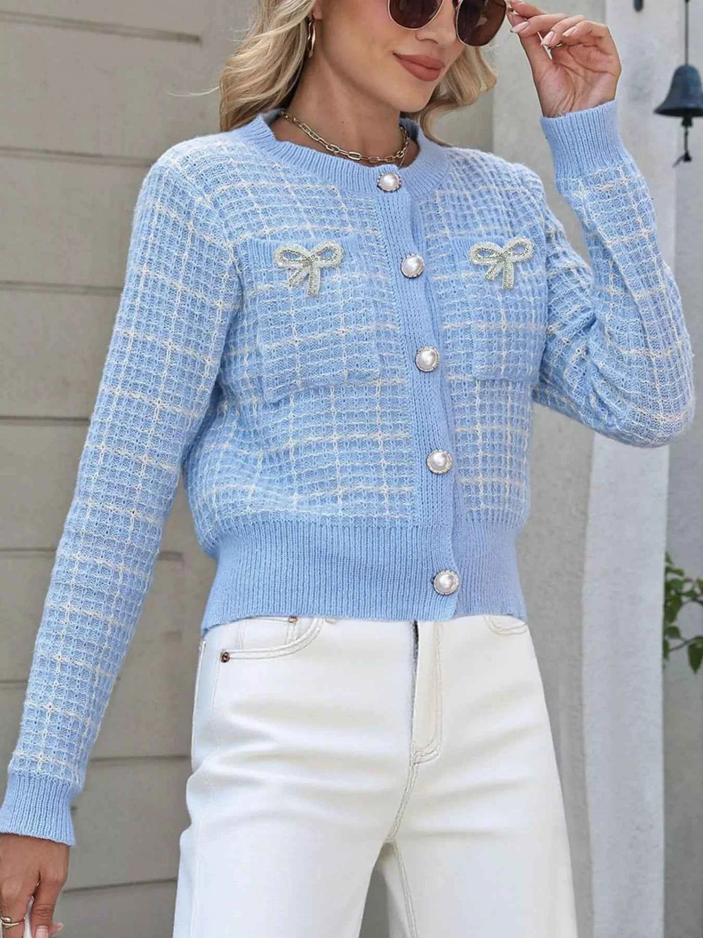 Bow Decor Button Up Cardigan 8a38fd46-5626-4076-a52c-a7ad63159011-Max-Origin