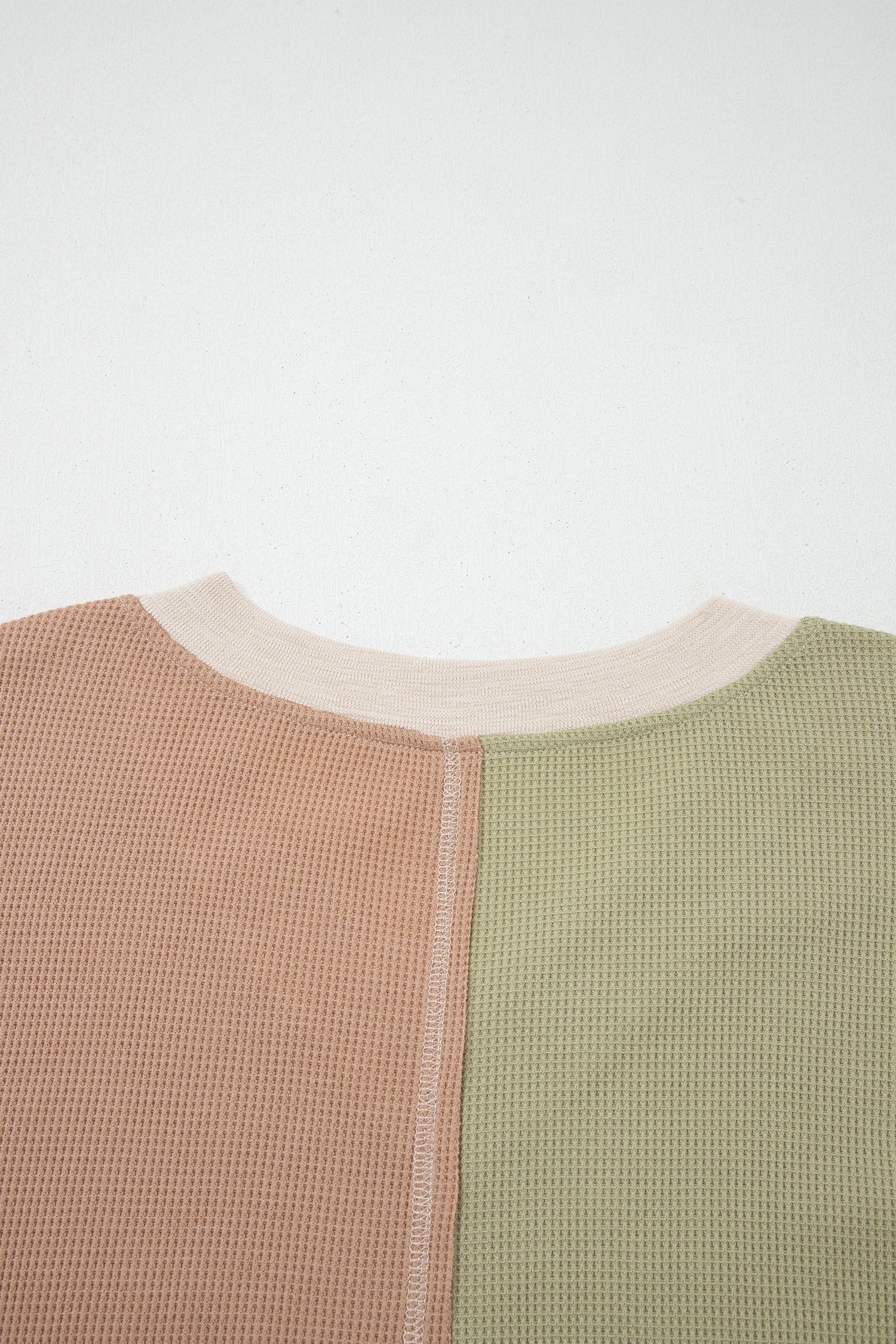 Green Plus Mixed Texture Color Block Patchwork V Neck Long Sleeve Top 8a3b355ae7d85c2e