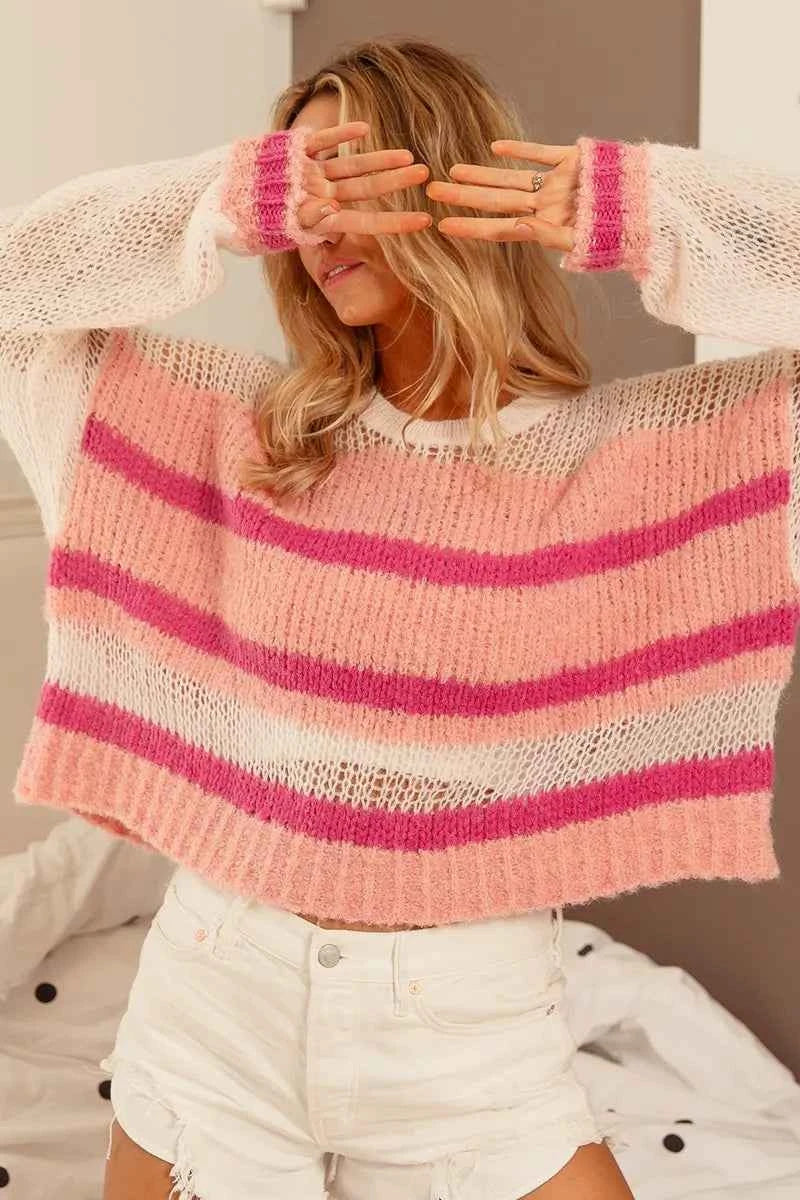 BiBi Hollow Out Yoke Detail Striped Sweater 8a3c681588b140228bcdb6084216c084-Max-Origin