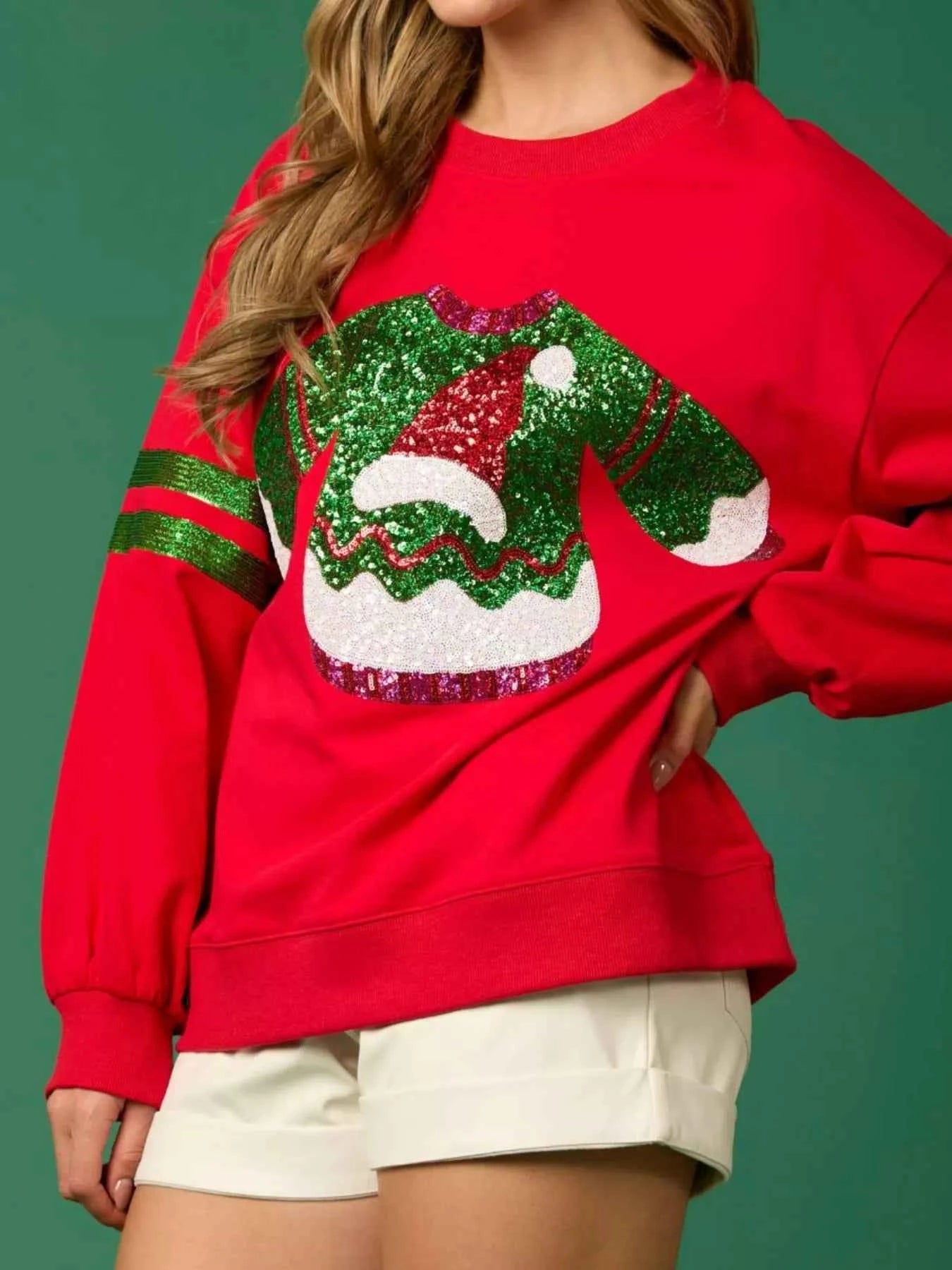 Christmas Sequin Santa Hat Holiday Sweatshirt 8a4199f7-e0cb-423c-a42f-dbc6a0e3f46e-Max-Origin