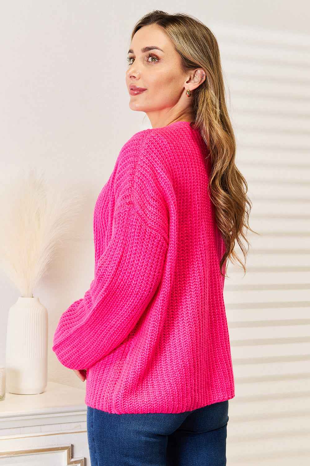 Woven Right Rib-Knit Open Front Drop Shoulder Cardigan 8a47d25614ae47b88a70e4943c2ca816-Max