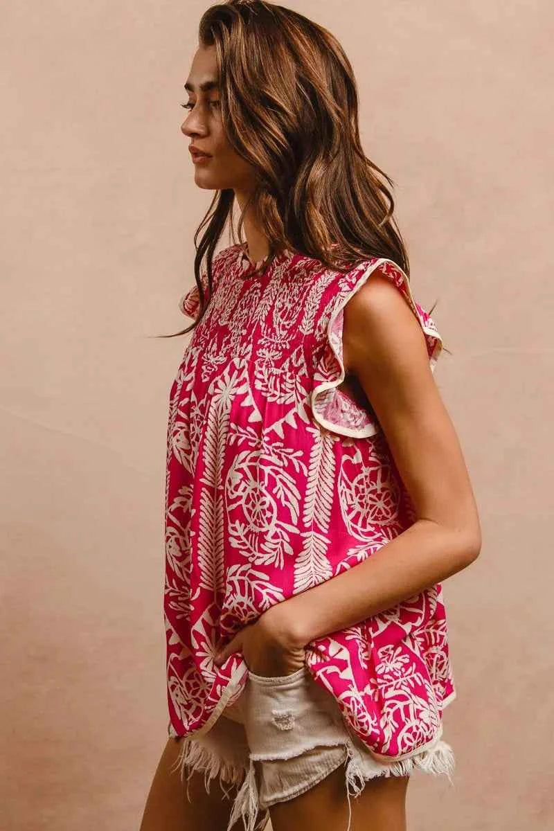 BiBi Printed Ruffle Sleeve Top 8a4887d03c6241a4bfb4da35a1816dda-Max-Origin