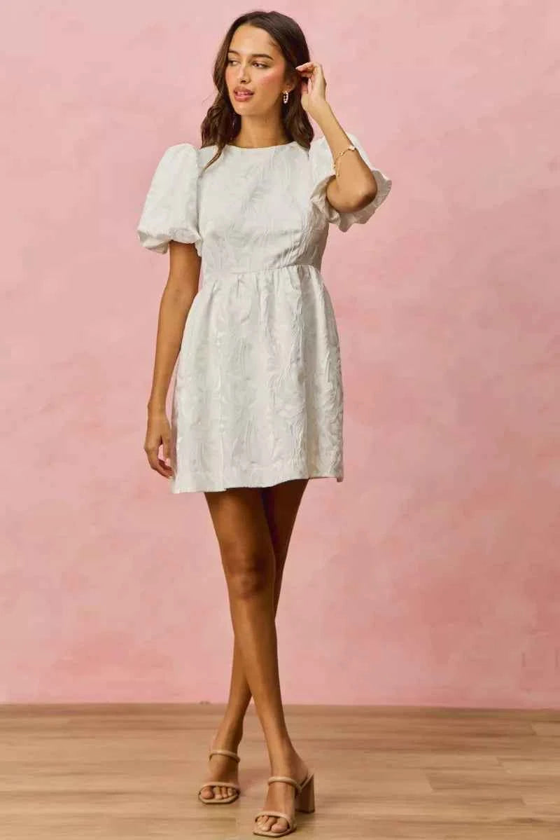 SO ME Floral Jacquard Bubble Shorts Sleeves Mini Dress 8a4f55ef081a45fb8951c5a1bfe5f37a-Max-Origin