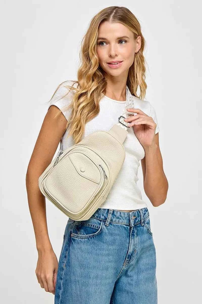Fame Textured PU Leather Sling Bag Ivory One Size 8a567343-f2cd-414e-9f9d-2c6608741a7c-Max