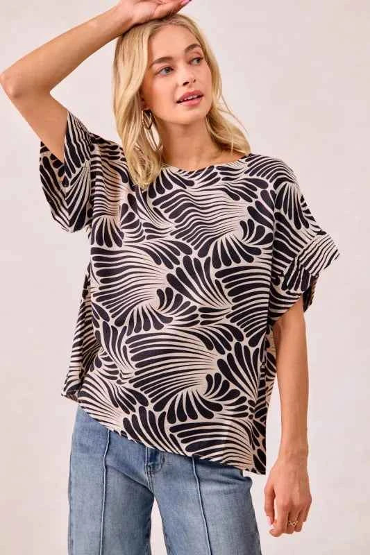 BiBi Print Woven Ruffled Sleeves Top 8a67fc0a-027c-460b-b79a-ccbf9159a259-Max-Origin