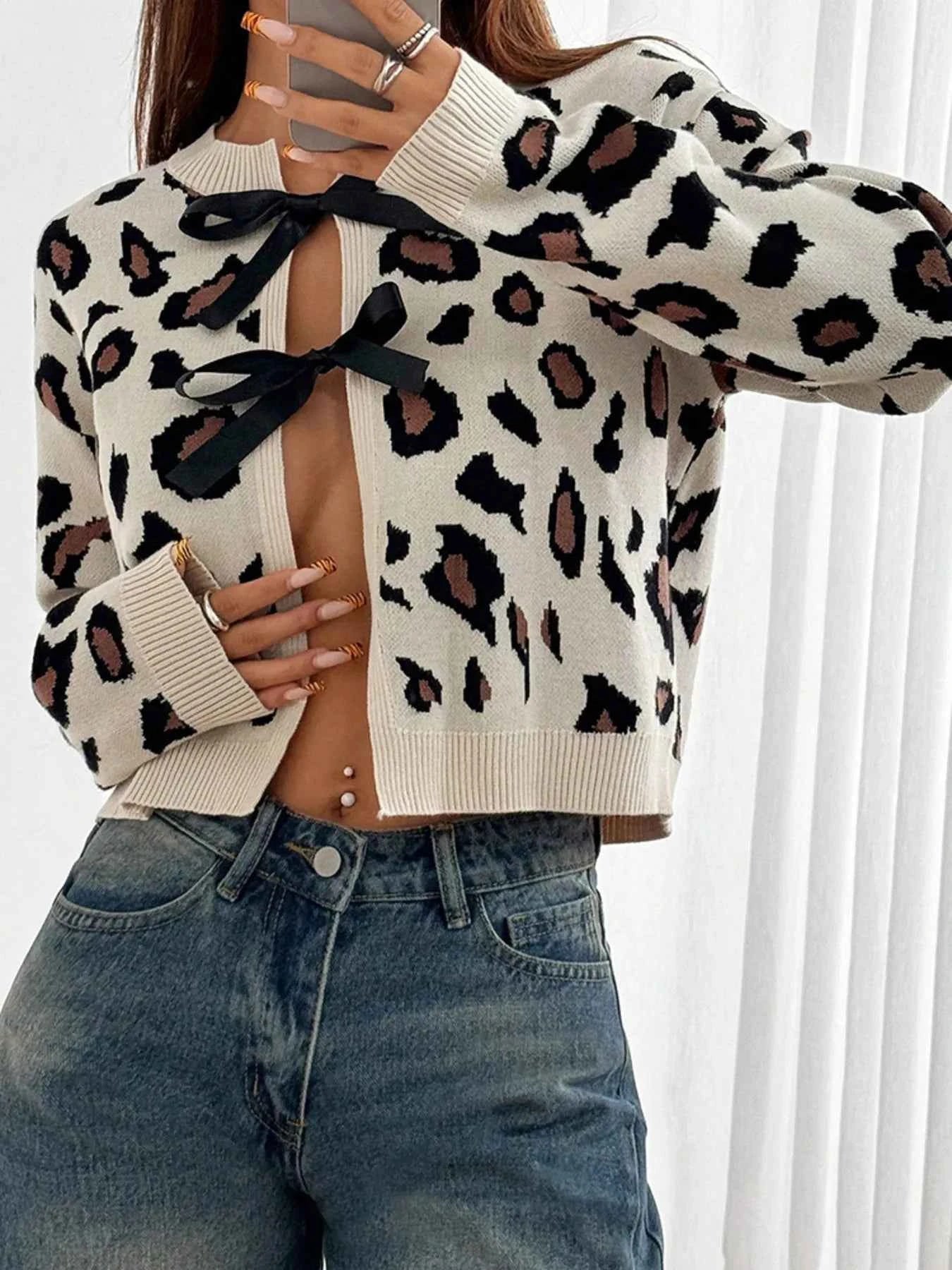 Leopard Tie Front Cardigan Leopard 8a6850cfbbae4326b522f24306d0b15a-Max-Origin