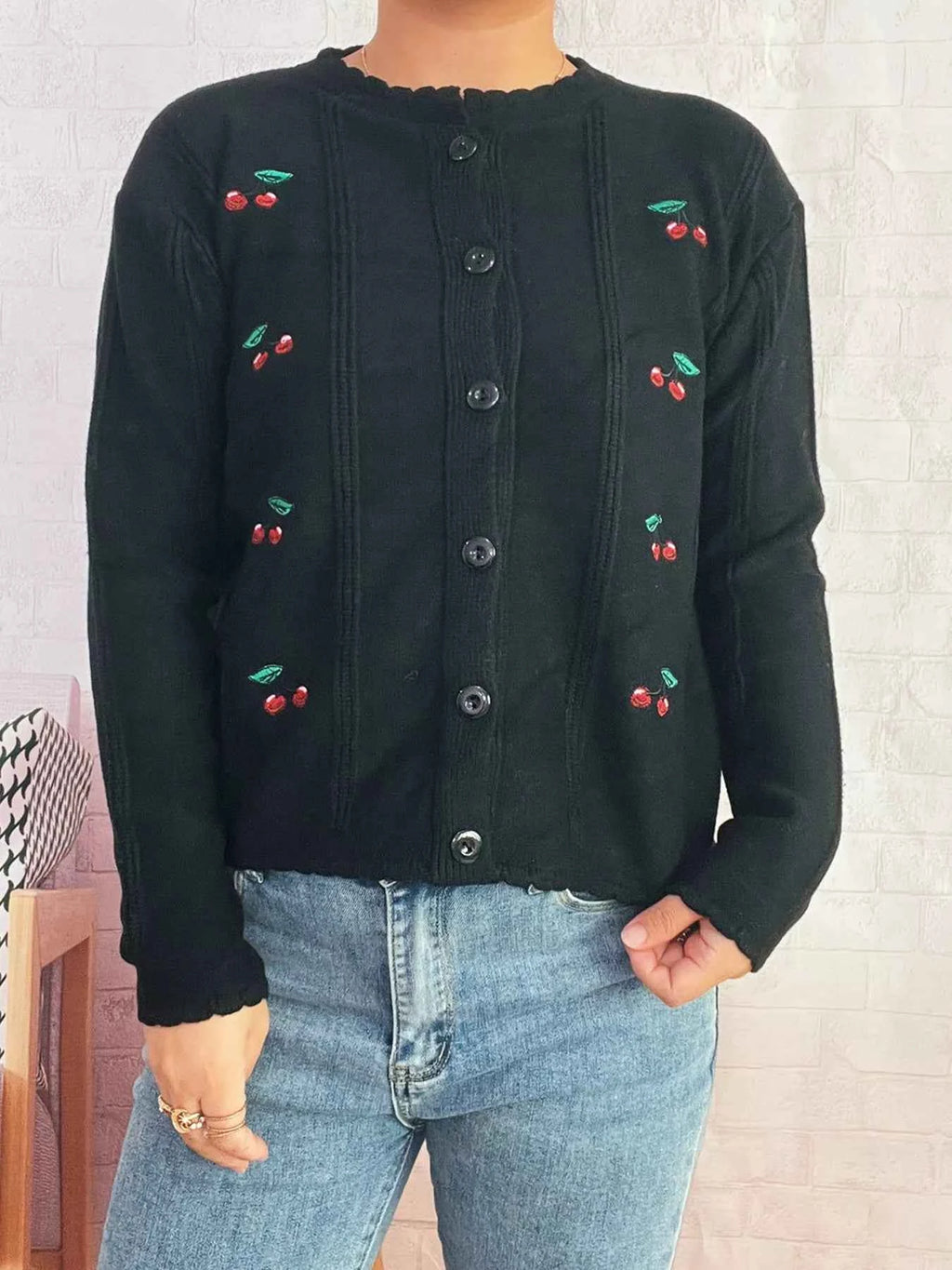 Cherry Embroidered Button Up Cardigan 8a68a2b307484735b8ef627916b88ac7-Max-Origin