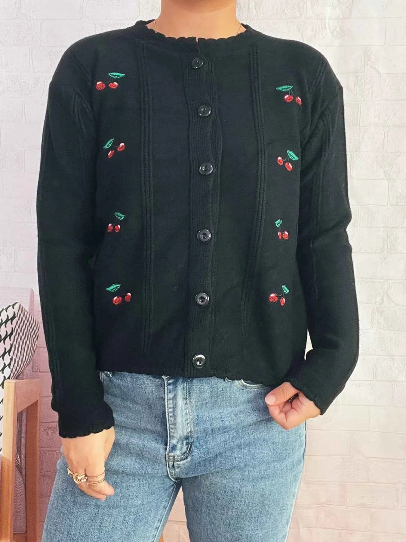 Cherry Embroidered Button Up Cardigan 8a68a2b307484735b8ef627916b88ac7-Max-Origin