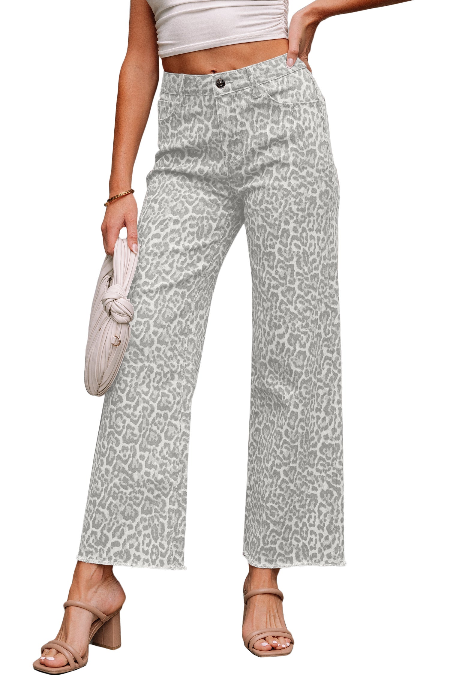 Gray Leopard Frayed Edge Wide Leg High Waist Jeans 8a70ef34d72fdfe5