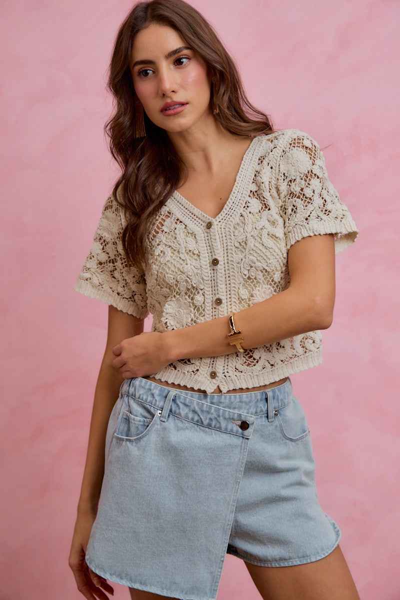 SO ME Floral Crochet Lace Button Down Cardigan NATURAL 8a7630267b5e4b6ab07fdd70477c94ae-Max