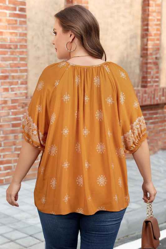 Plus Size Boho Floral Boho Notch V-Neck Top 8a76e73d-0629-4d0d-893d-65af4ec4ee60
