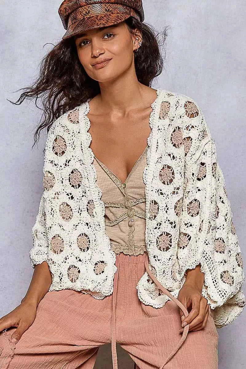 POL Openwork V-Neck Chenille Cardigan with Contrast Floral 8a7735de-3692-489c-a89d-5d2c9f49e2a3-Max-Origin