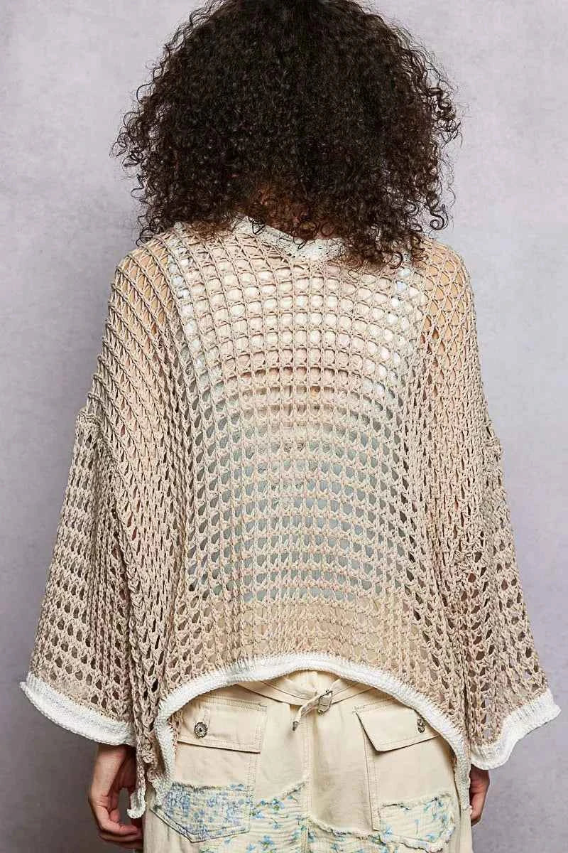 POL Open Front Openwork Cardigan with Contrast Trim 8a7e2445-08bb-4953-9e76-f2959338313a-Max-Origin