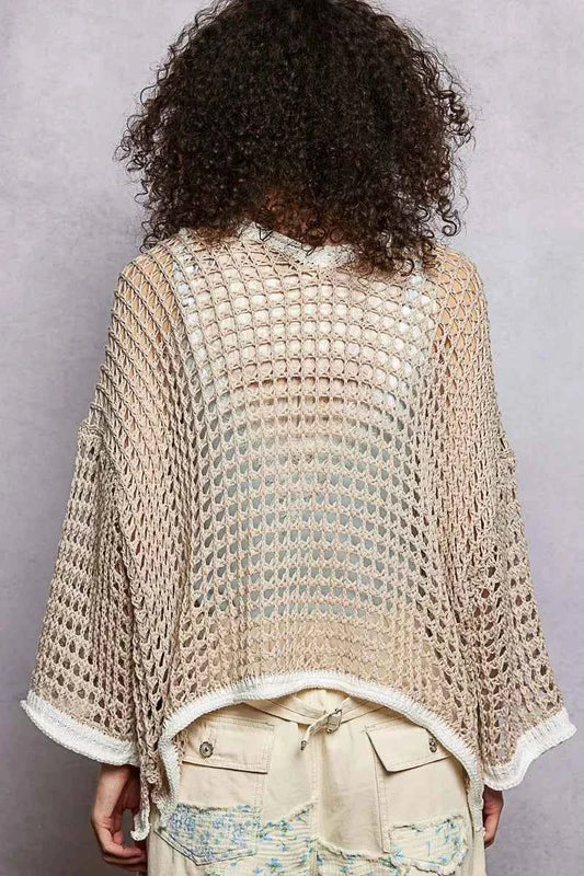 Open Front Openwork Cardigan with Contrast Trim 8a7e2445-08bb-4953-9e76-f2959338313a-Max-Origin