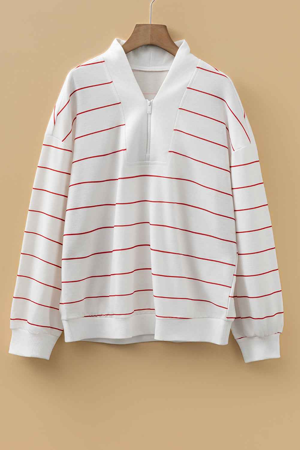 Fiery Red Striped Zipper V-Neck Drop Sleeve Top 8a874004294f09bc