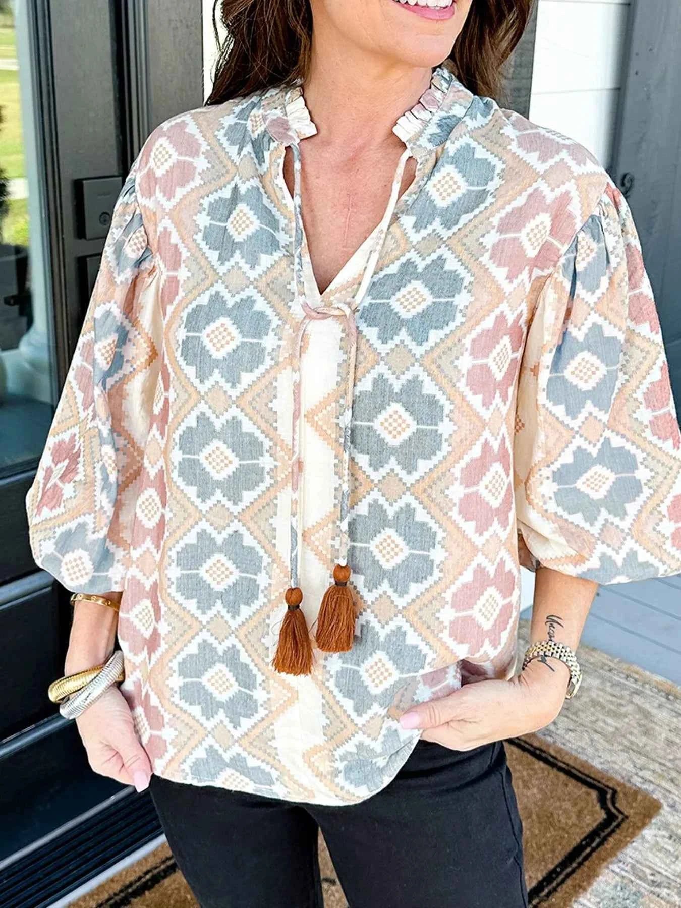 Bohemian Geometric Print Blouse with Tassel Tie Floral 8a87a301-d17e-41f4-a36f-6f1d48022e26-Max-Origin