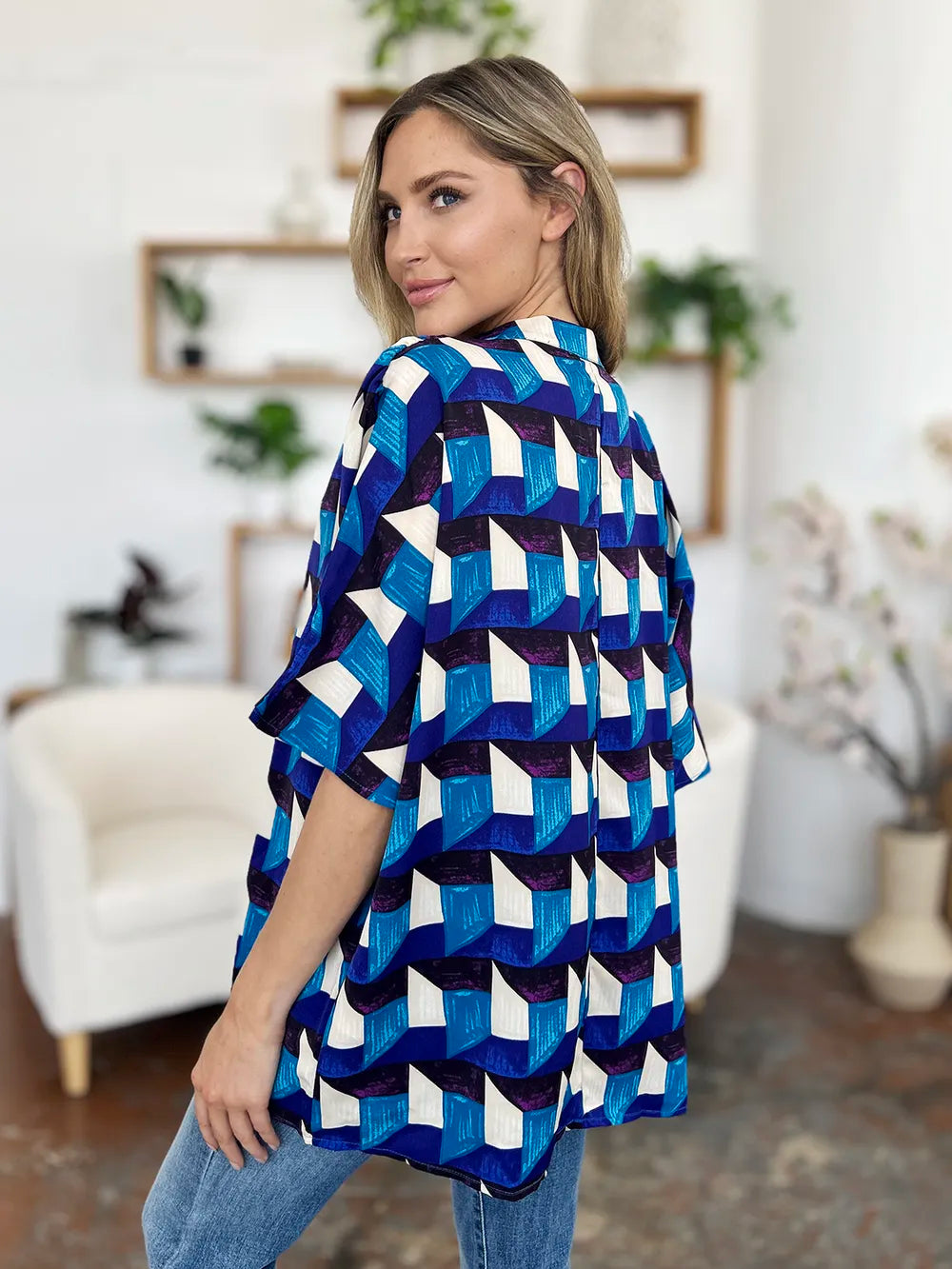 Double Take Full Size Geometric Notched Half Sleeve Blouse 8a8b07c3-032e-48eb-b2db-73a90fcfed25-Max