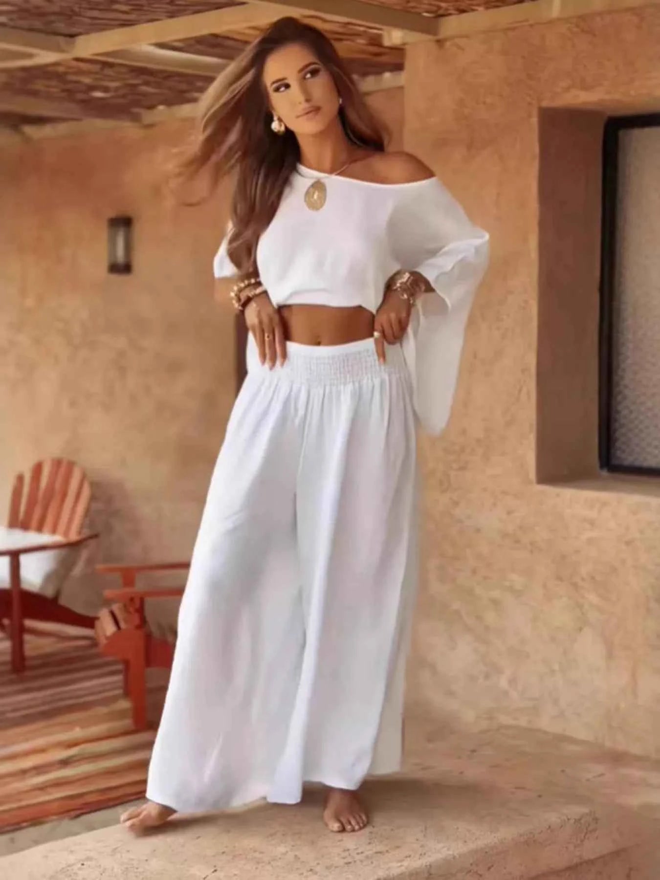 Full Size Boat Neck Top and Wide Leg Pants Set Plus Size White 8a8d9900aaa74446a0e8843a2cfe7323-Max-Origin
