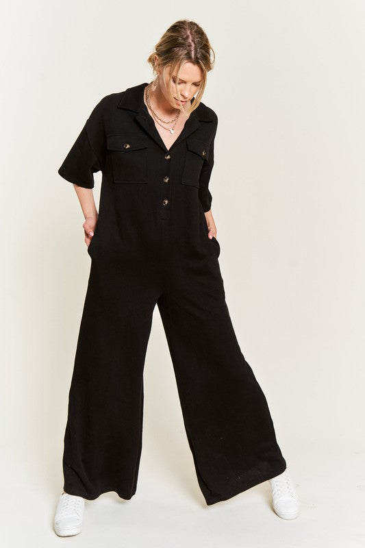 Basic Collar Shirt Wide leg Jumpsuit 8a8e5783-4920-4a6e-b9bf-6488a9fa8610