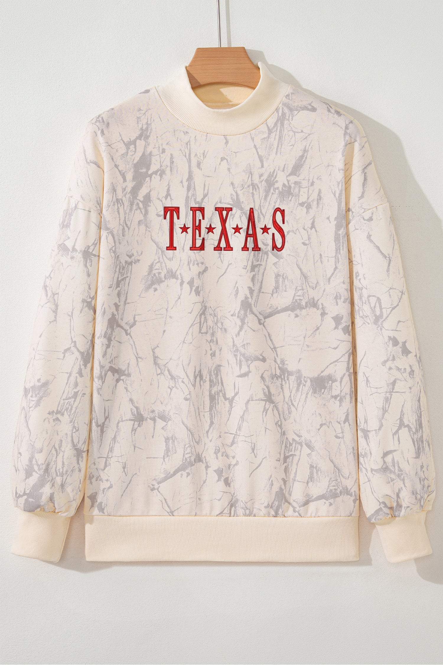 Khaki TEXAS Embroidered Camo Mock Neck Sweatshirt 8a92fded71c4e7bc