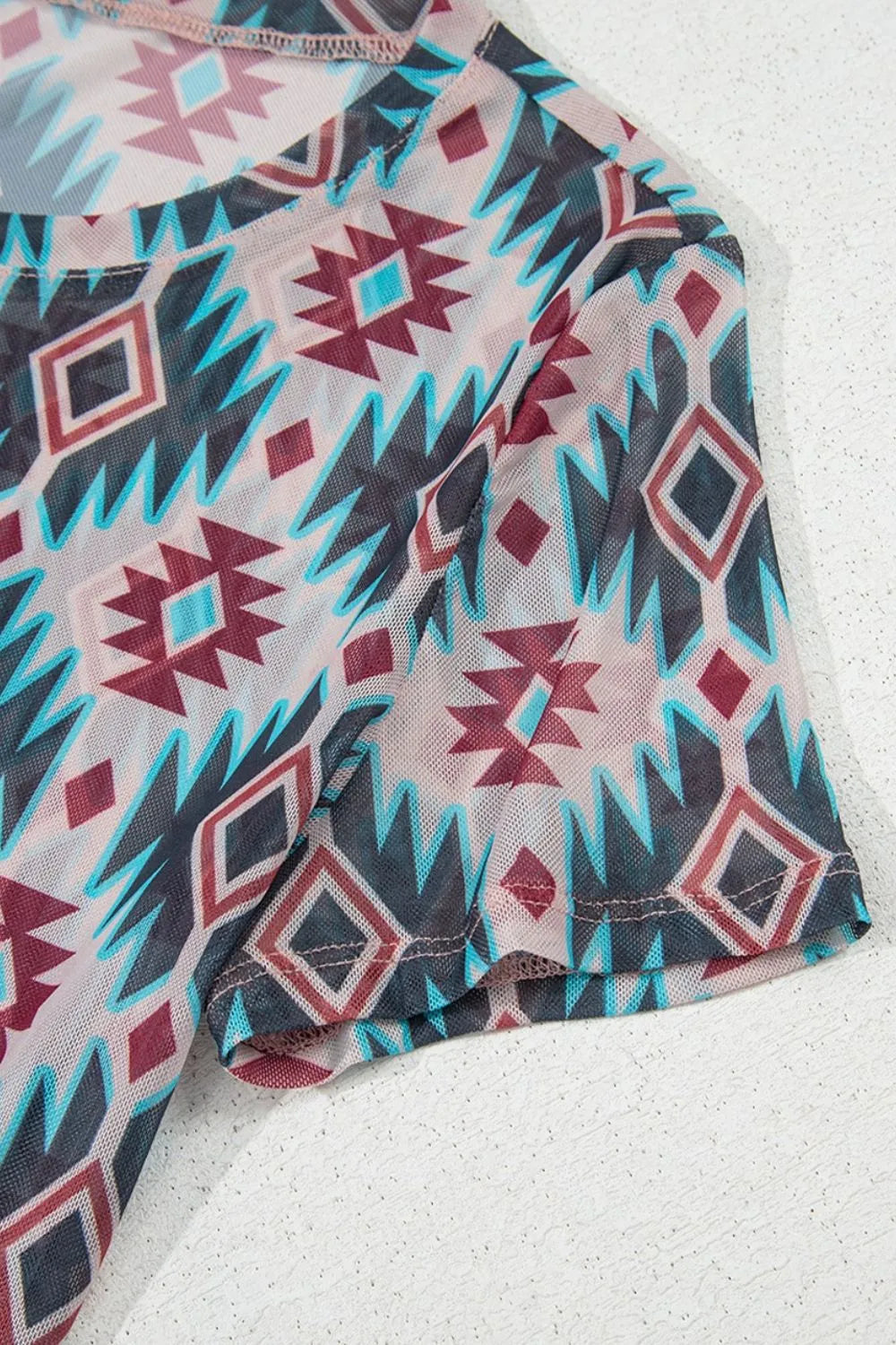 Western Aztec Print Mesh Slim T Shirt 8a94da83-482e-4f4a-82bf-5ecbedf80a98-Max-Origin