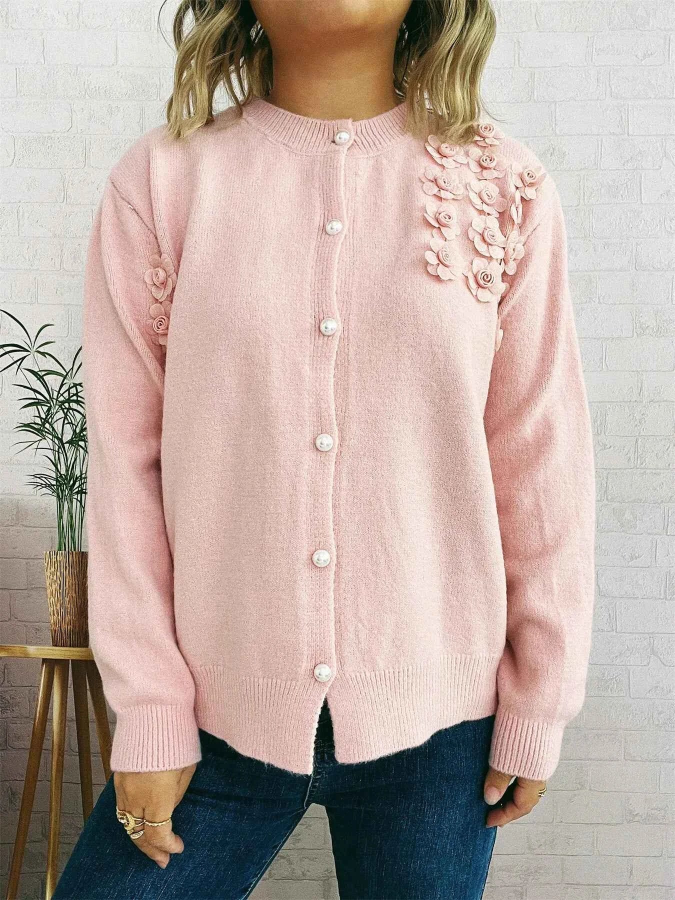 Flower Button Up Long Sleeve Cardigan 8a9d78e4c13e45c8beb1b53aa26967a0-Max-Origin