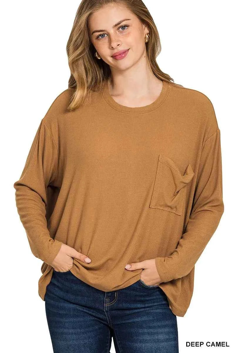 Ribbed Rayon Span Dolman Sleeve Top DEEP CAMEL 8a9edfa4f01f46bc9c54d0f6e5d98af6-Max-Origin