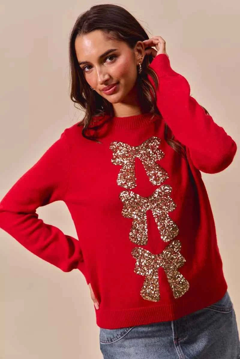SO ME Sequins Bow Ribbon Embellished Christmas Sweater 8aa2c4a6959d4fbebf490c64acb645ef-Max-Origin