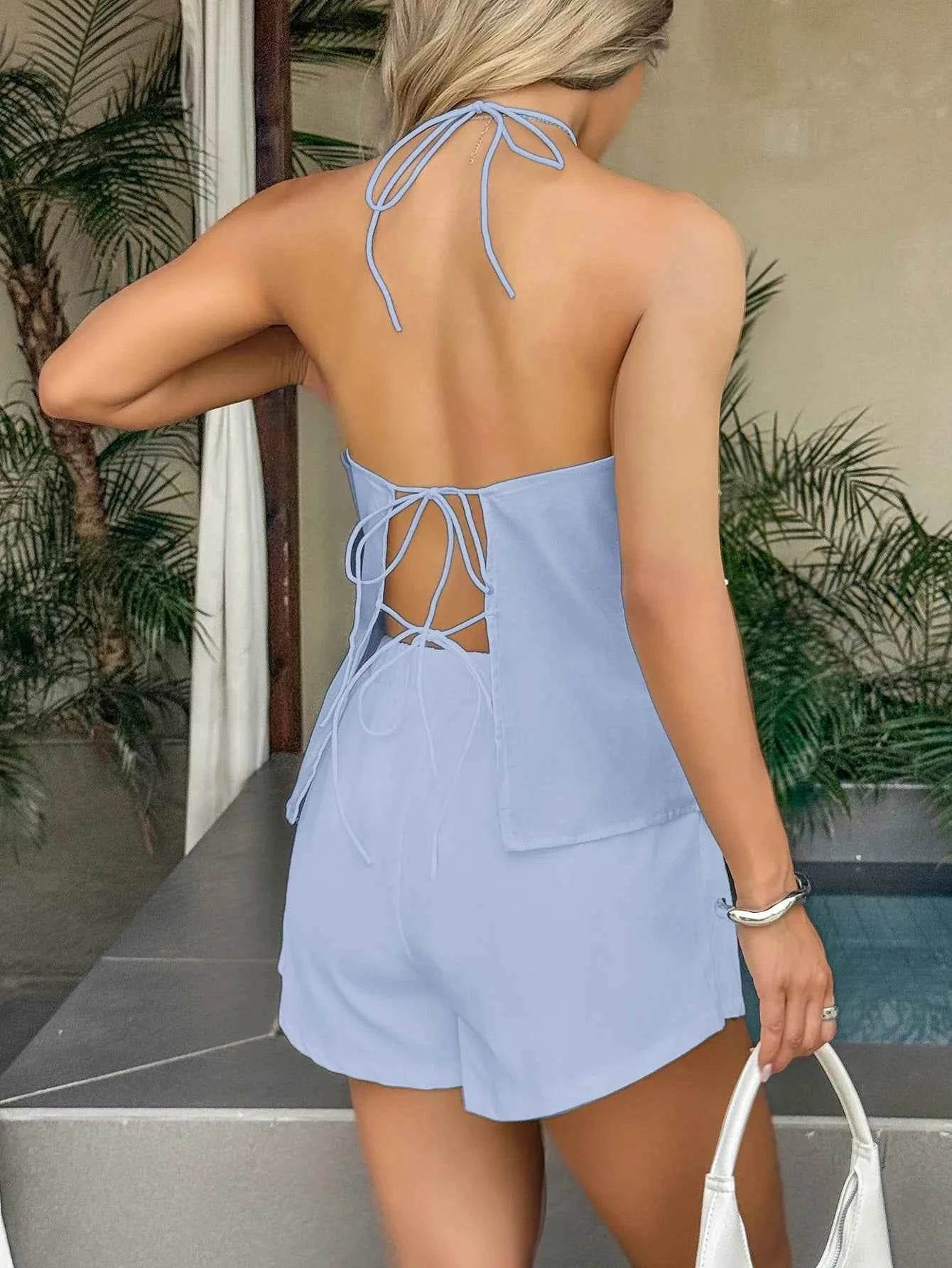 Tied Front Halter Neck Cami and Shorts Set 8aa38343-7d77-4cba-9dfc-522664aa970d-Max-Origin