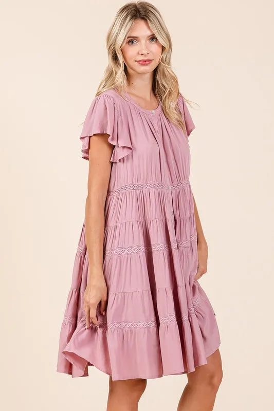 Lace Detail Ruffled Button Down Tiered Dress 8aaca6ba-79b5-4551-aa9e-40eb085fc400-Max