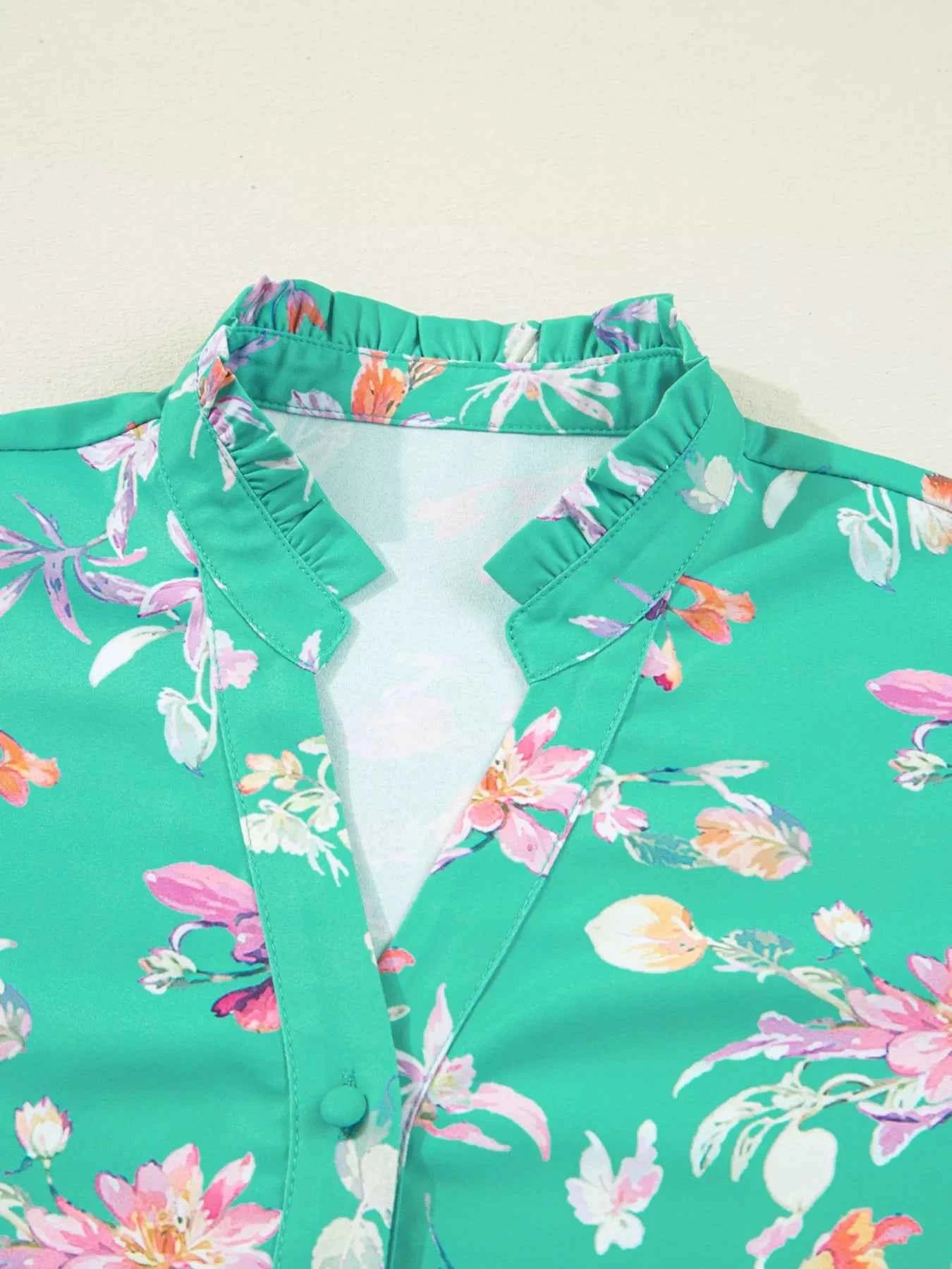 Floral Lantern Sleeve Button Front Shirt 8aacb3078e3b4d84b44aabb8bed79ddd-Max-Origin