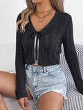 Openwork Tie Front Long Sleeve Cardigan Black 8aadabbf5d974634a2afcc87cfff9269-Max-Origin