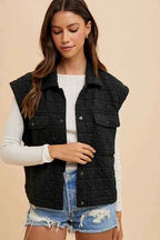 Annie Wear Texture Quilted Snap Down Vest Coat Black 8ab53c94-6e29-43e6-8500-1ac1c9230425-Max