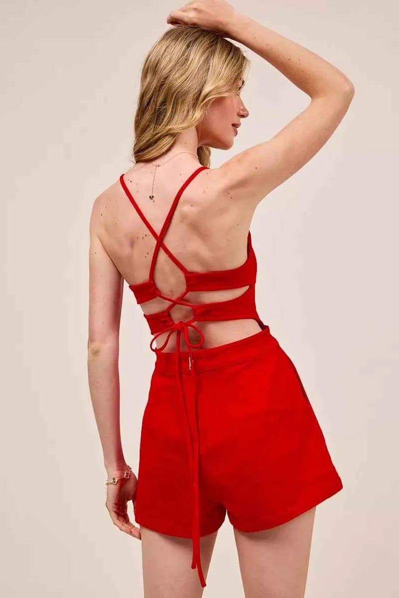 SO ME Fitted Open Back Game Day Romper with Lace Up Deta 8ab5d32bdd6844c5bc2b0eb5671f3877-Max-Origin