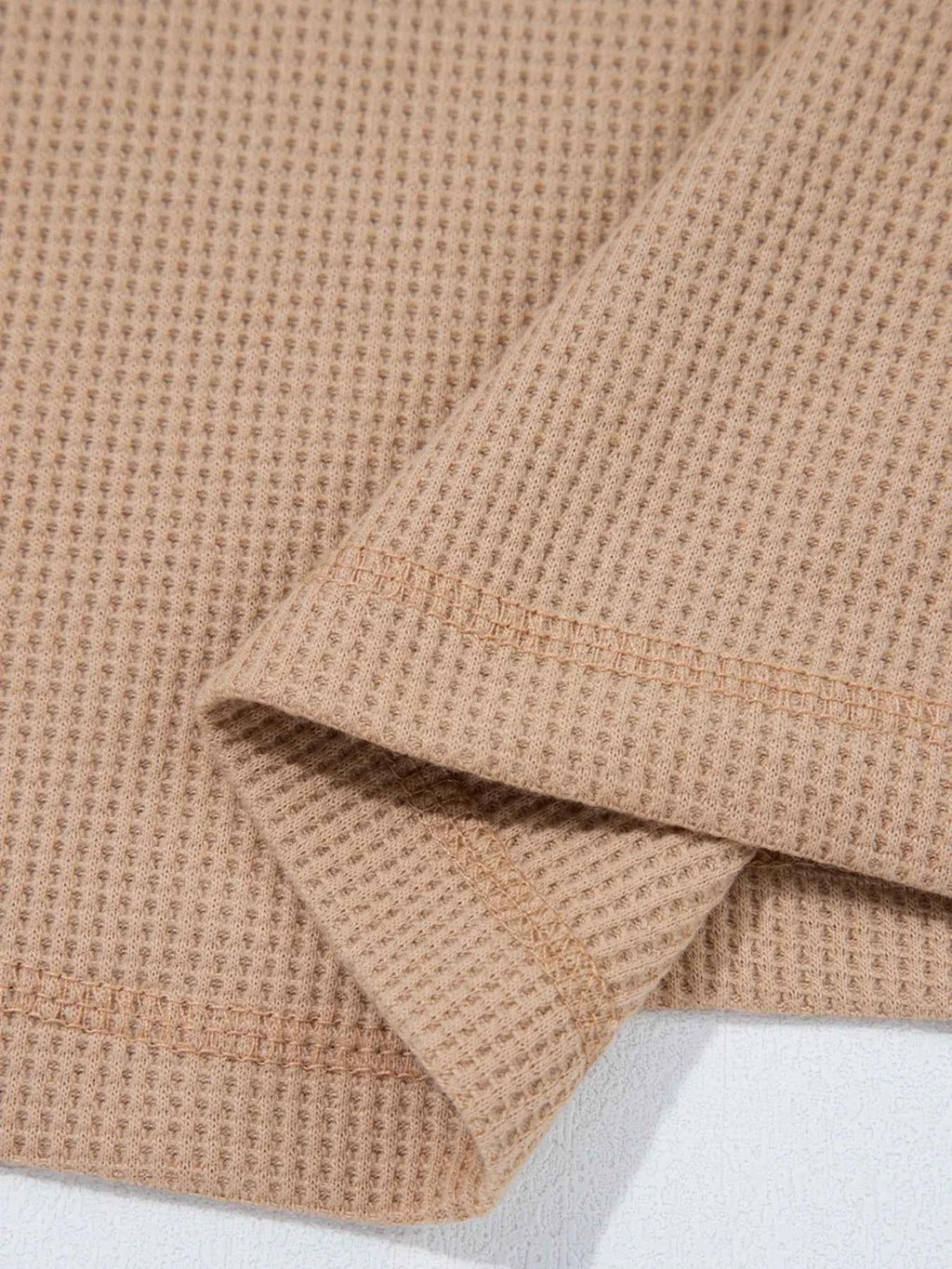 Waffle Textured Tunic Henley Top with Slits 8ab918df93634ddfaa93ab2e81fbe256-Max-Origin