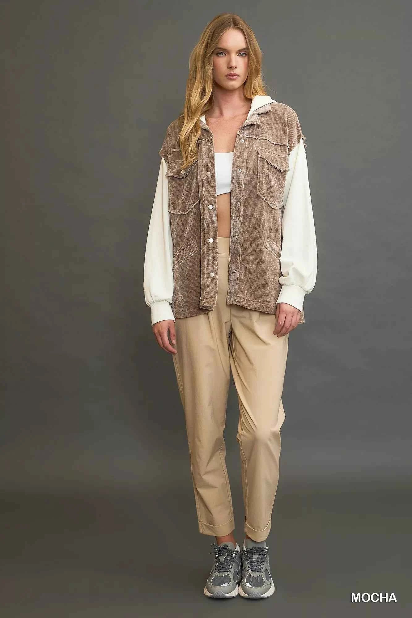 Umgee Contrast Hooded Chenille Jacket 8abc51f5-6aca-493f-939a-48041a16e5c6-Max-Origin