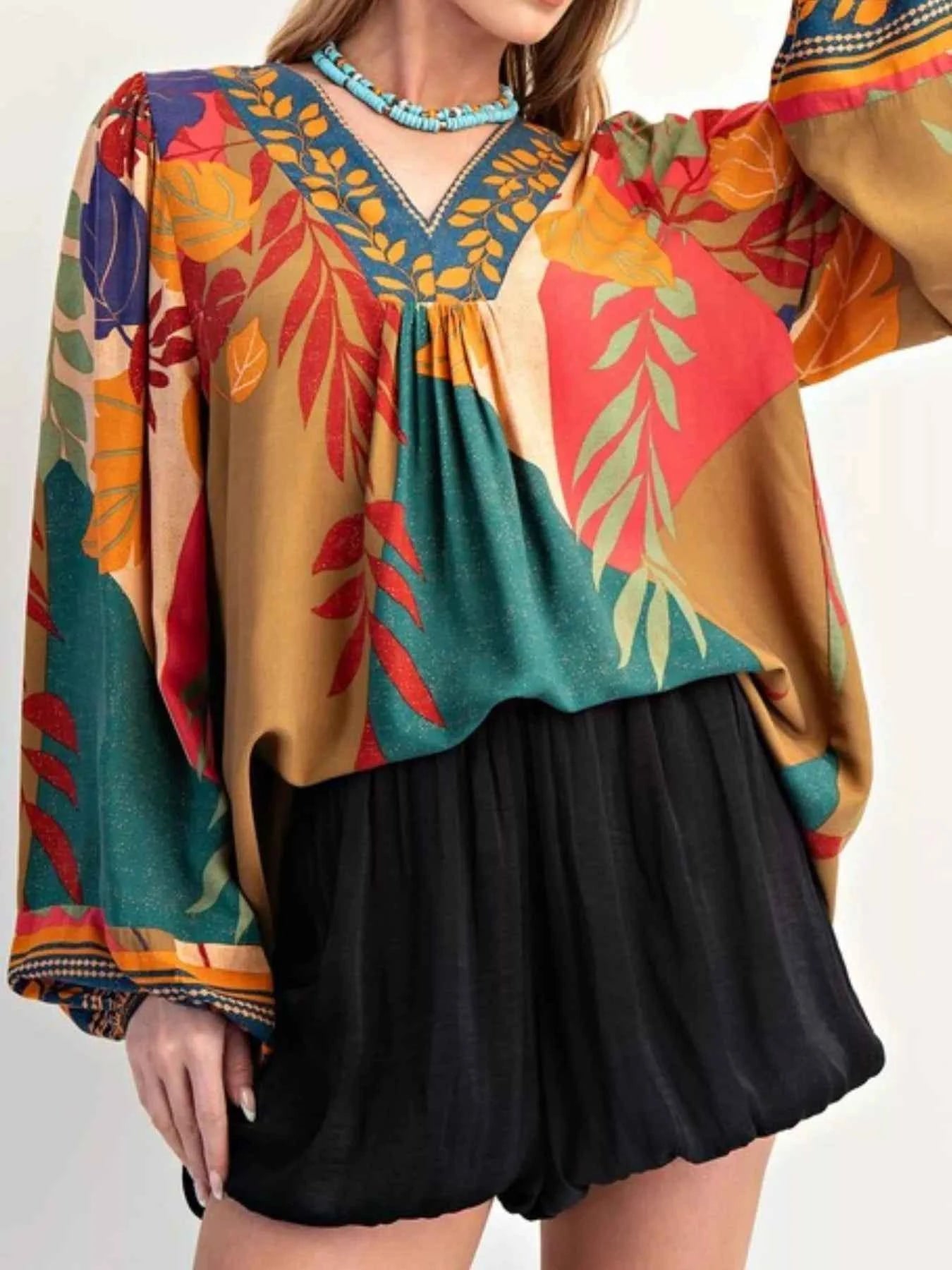 Tropical Print Balloon Sleeve Blouse 8abcf9cd-10b5-4e02-80c0-037288977bf4-Max-Origin